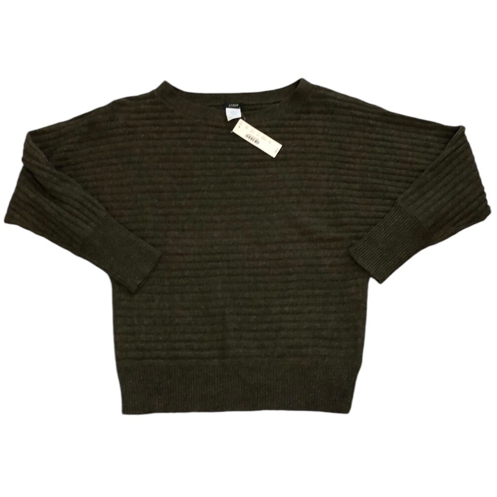 NWT J Crew Womens Sweater Sz XXS Green Wool Cashmere Blend Ribbed Oversized Cute